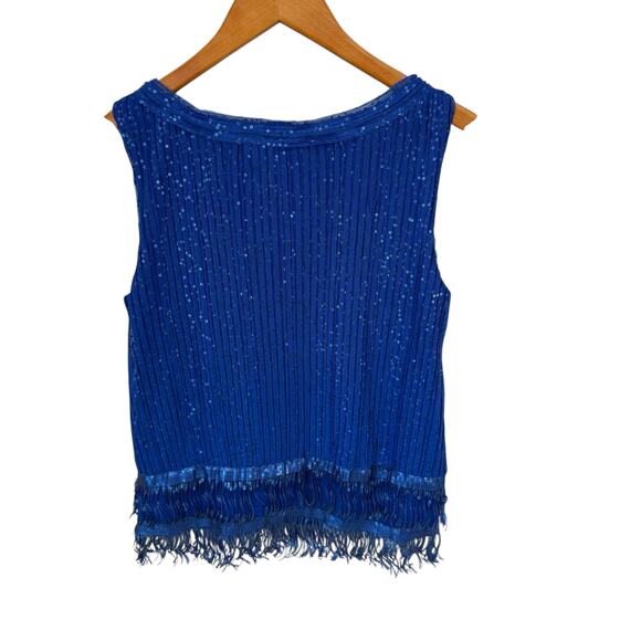 MAX STUDIO MSSP Top Womens XS  Blue Sequin Cocktail Patriotic Holiday Party - Picture 6 of 8